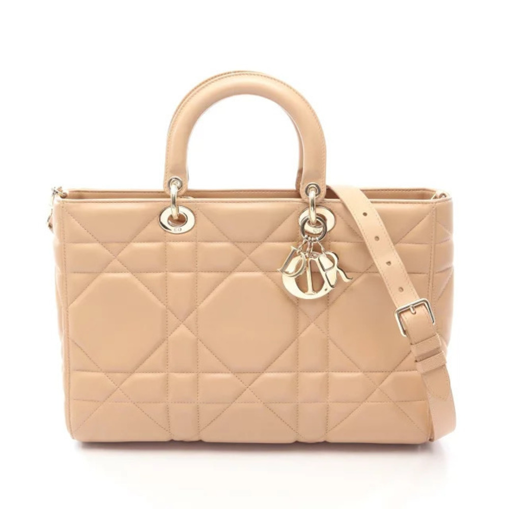 Christian Dior Lady D Sire Handbag Leather Beige Cream